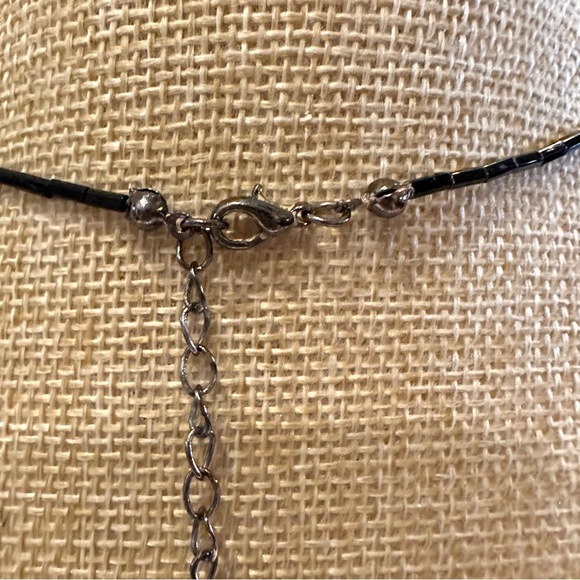 Glass Crystal bead necklace marked DOL, Black bead chain, green & blue crystals - Picture 13 of 14